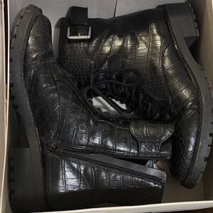 a new day Black Crocodile Embossed Lace Up Boots